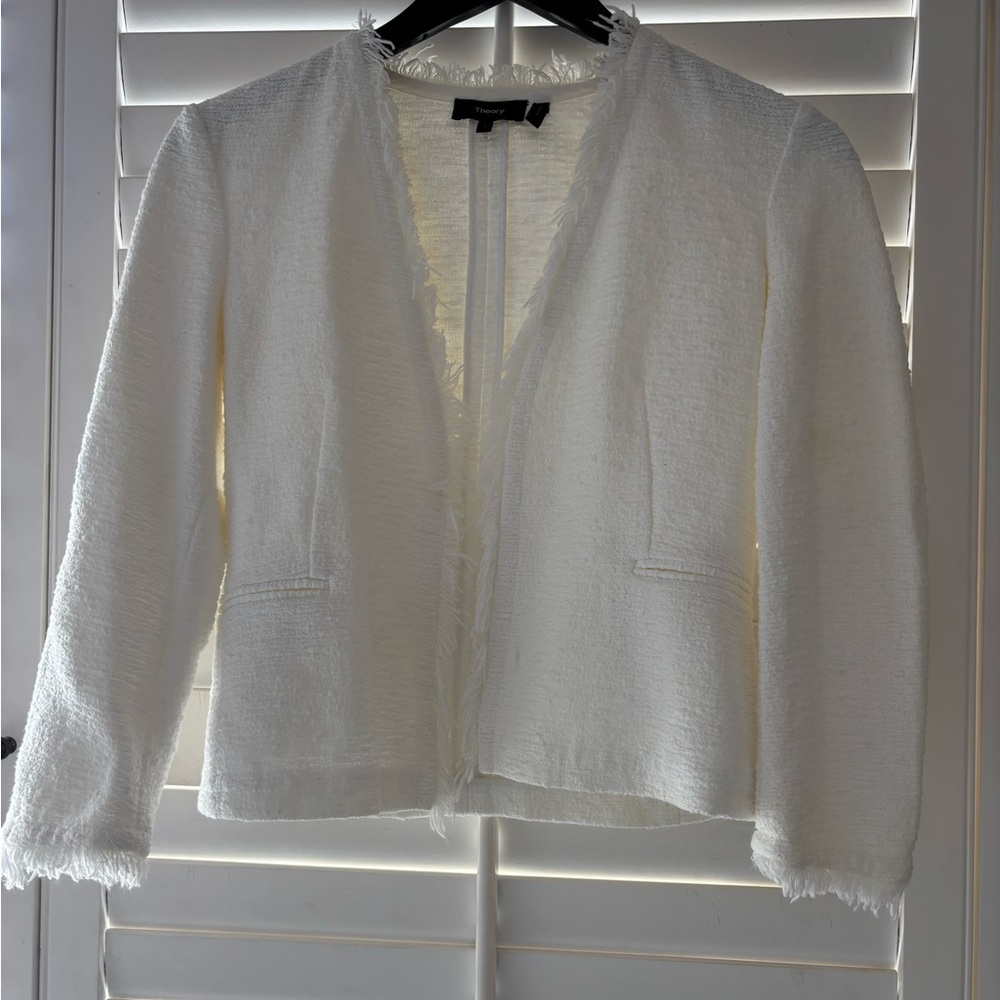 Theory Ivory Textured Open Blazer